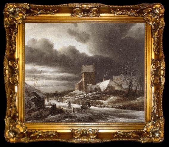 framed  RUISDAEL, Jacob Isaackszon van Winter Landscape af, ta009-2